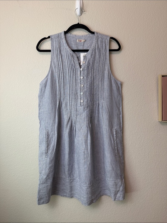 Faherty Dresses & Skirts - Faherty 100% Linen Sleeveless Blue-Striped Cotton Tunic Dress Size Medium